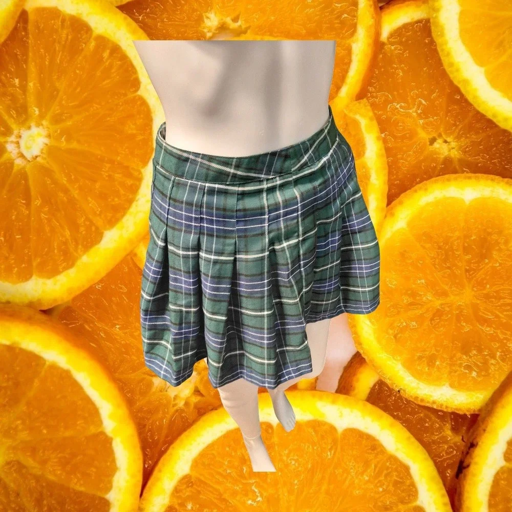 Forever 21 Green Plaid Pleated Mini Skirt Small Tartan Schoolgirl Preppy - Picture 6 of 6